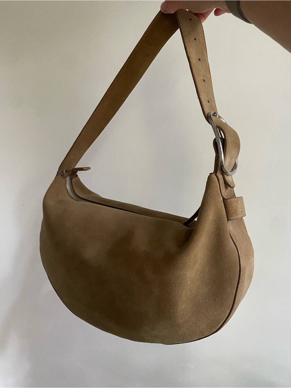 Slouchy Massimo Dutti Suede Shoulder Bag in Beige-Tan